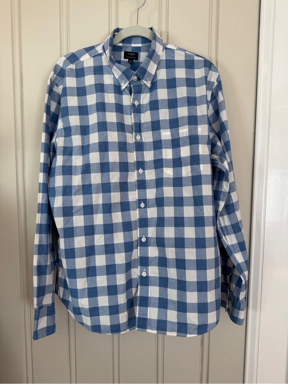 J. Crew Women’s XL Blue White Gingham Button-Down Shirt Lightweight